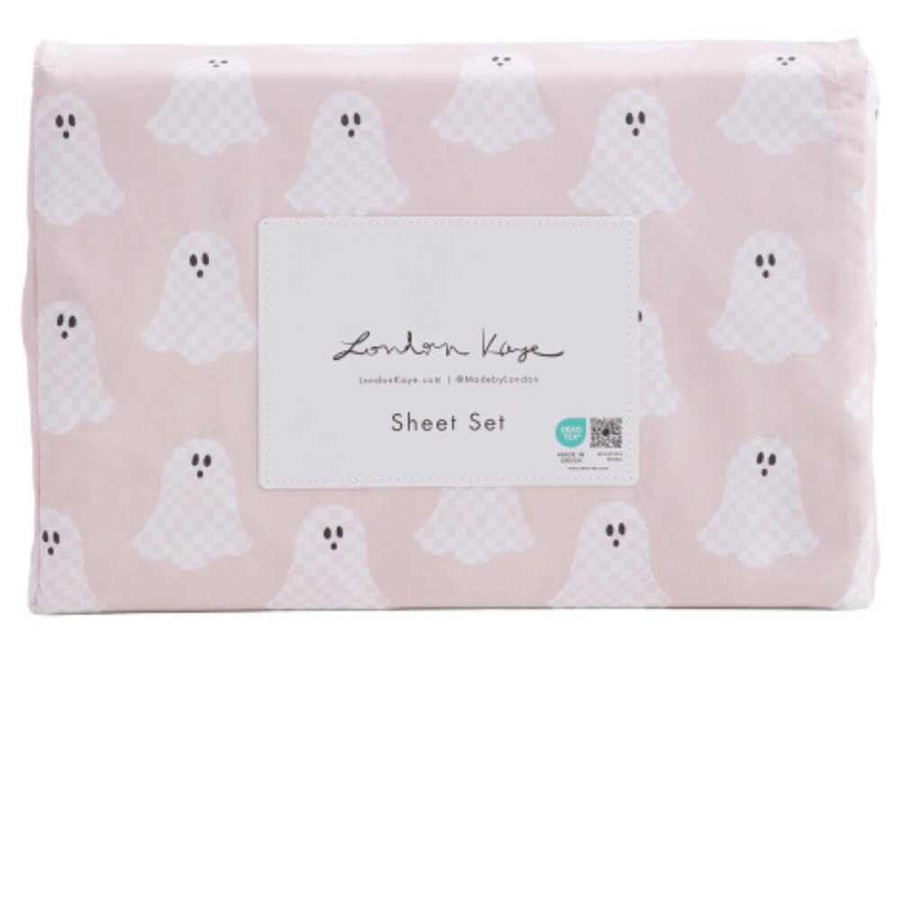Halloween Pink Checkerboard GHOST Sheet Set Twin Full Queen New In Package NWT
